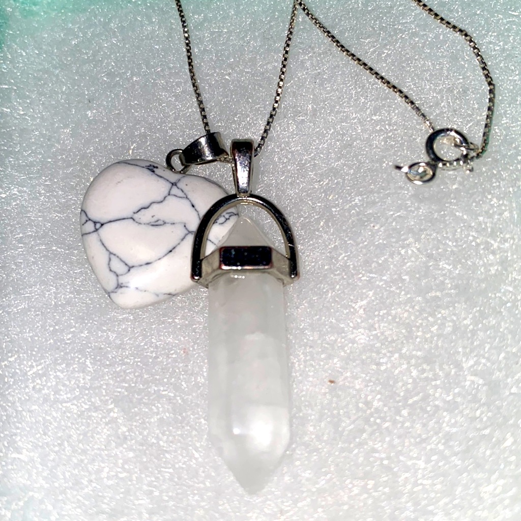 Quartz Drop And Howlite Heart Sterling Silver Necklace 16”